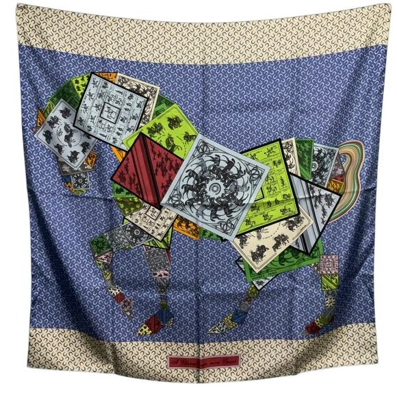 Hermès "A Cheval Sur Mon Carré" silk scarf designed Blue by Bali Barret W/Box - Picture 2 of 16